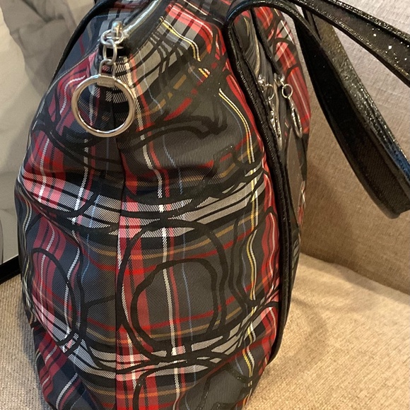 Coach Poppy Glam Tartan Plaid Large red & black Tote. Double Front Zipper - Picture 8 of 16